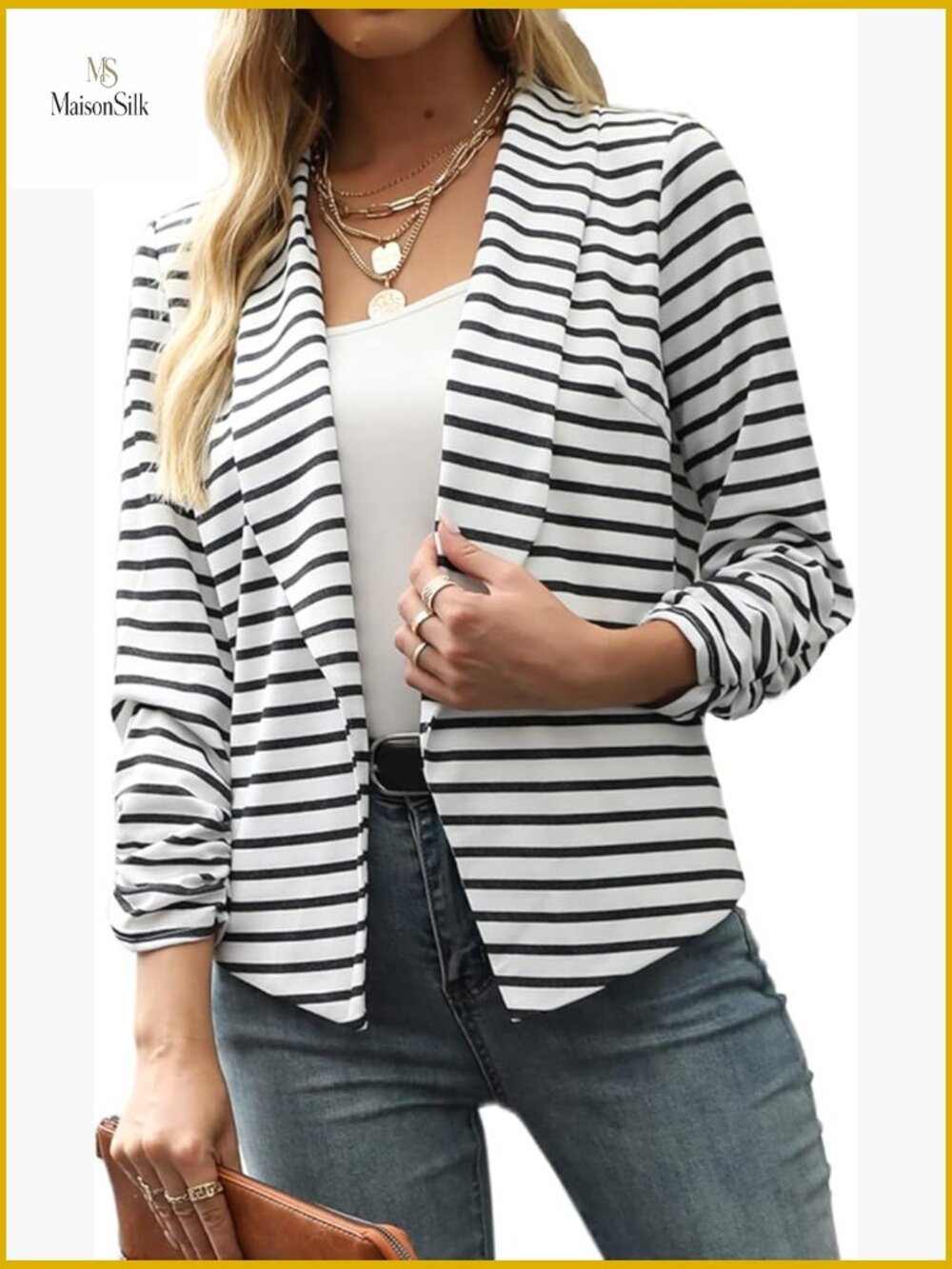 Women's 3/4 Sleeve Blazer Cardigan Jacket Open Front Work Office